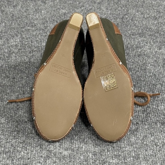 Marc by Marc Jacobs Shoes Womens 6 Green Brown Wedge Lace Up Canvas Leather Army - Picture 9 of 16